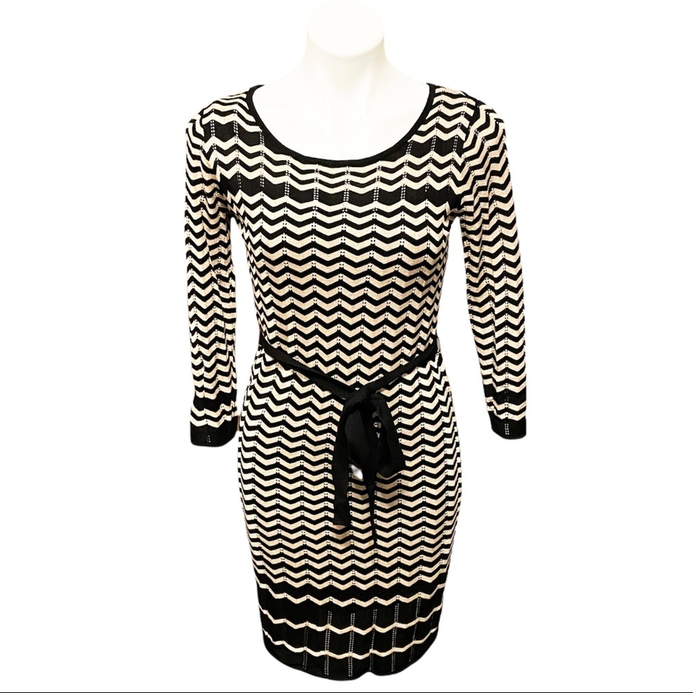 NEW Dress Barn Black & Tan Chevron Eyelet Dress and Slip (S)